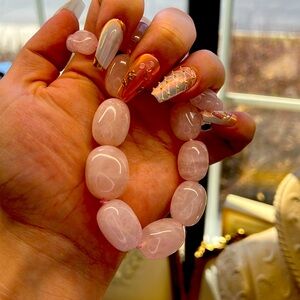 M23 High Quality Rose Quartz Graduated Size Bead Necklace Chunky Heavy Statement